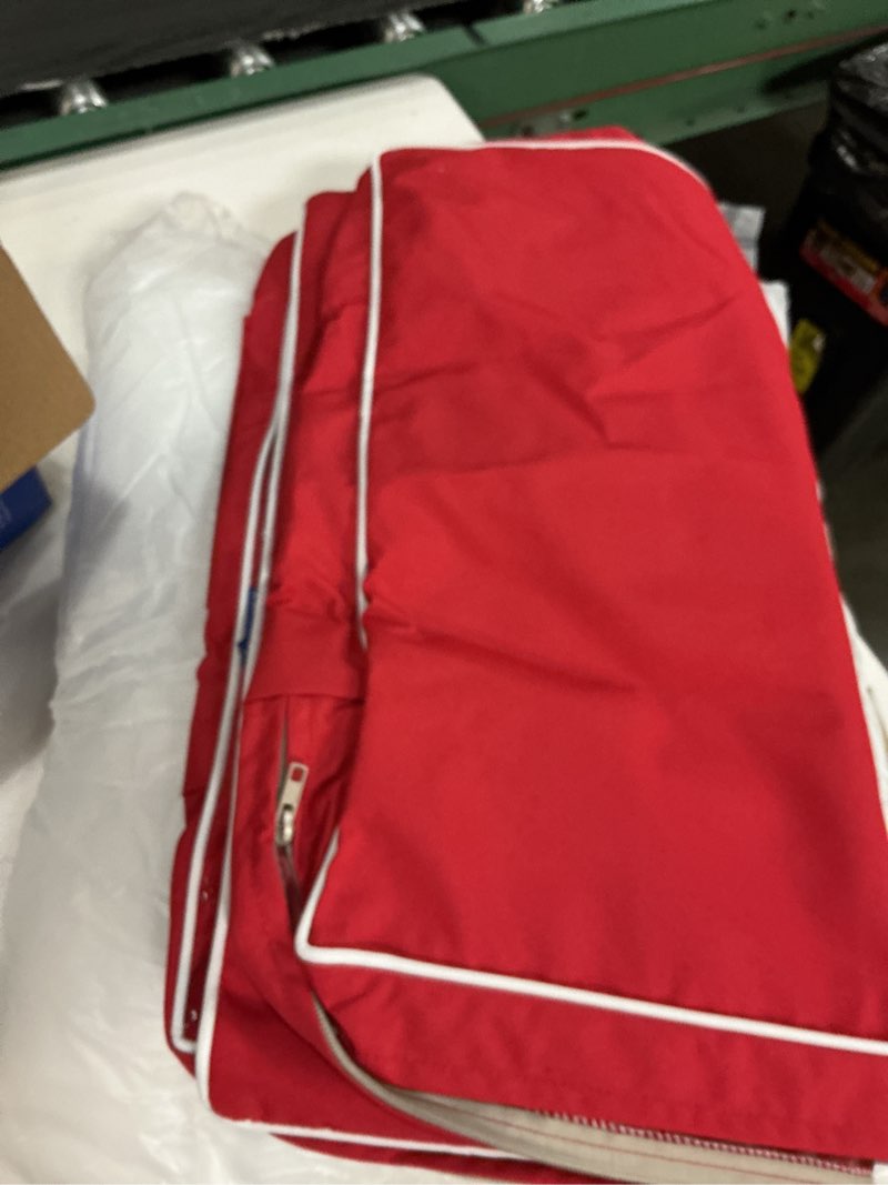 Condition photo showing As Is for miulee red outdoor seat cushion 22x22 inch waterproof & 3 year fade resistant deep seat and back cushion for patio furniture chair sofa couch with handle and adjustable straps red 22 x 22 x 3 inch