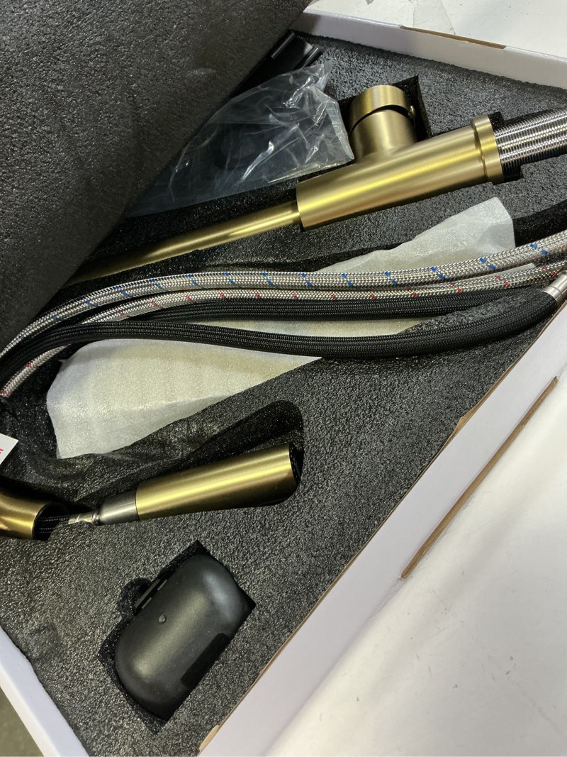Condition photo showing Good Condition for gold kitchen faucets with pull down sprayer, single handle high arc modern stainless steel sink faucet with deck plate, 1 or 3 hole deck mount for rv, bar, farmhouse, laundry, outdoor gold classic
