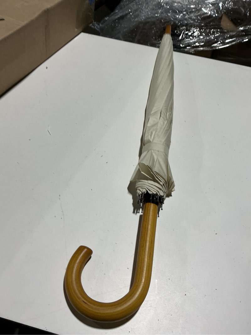 Condition photo showing Good Condition for soulrain 16 ribs 48" stick umbrella auto open solid color fashionable and simple?arc classic wood handle?windproof unbreakable stick rain umbrella cream
