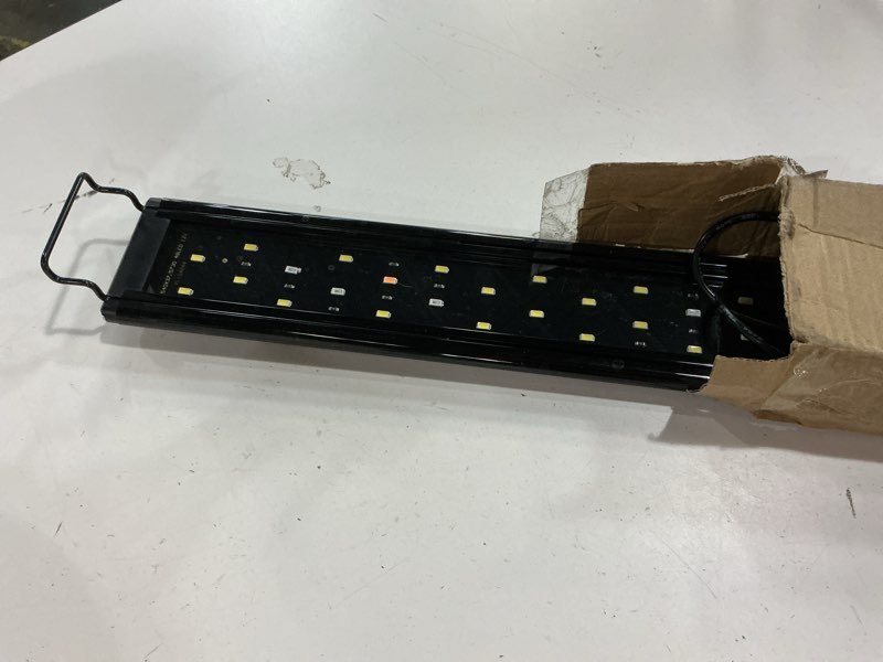 Condition photo showing As Is for aquaneat led aquarium light for 24 to 30 inch fish tank, auto on off with timer, full spectrum, adjustable brightness, daylight moonlight mode, for fresh water low-to-mid light plants 24"-30"