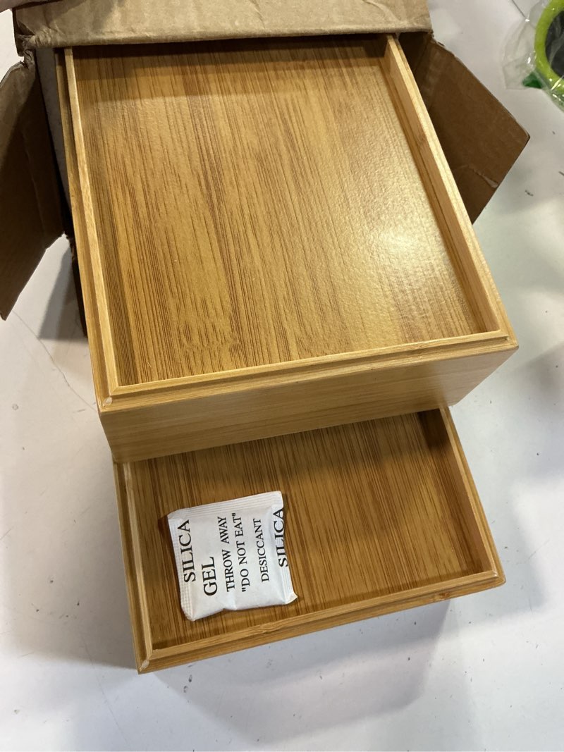 Condition photo showing New/Like New for kitchen drawer organizer tray, stackable bamboo deep drawer organizer for large silverware, utensils, cutlery, flatware,junk drawer, dresser, bathroom, 17" x 6" x 2.5" (set of 2) 17 x 6 x 2.5 inch bamboo