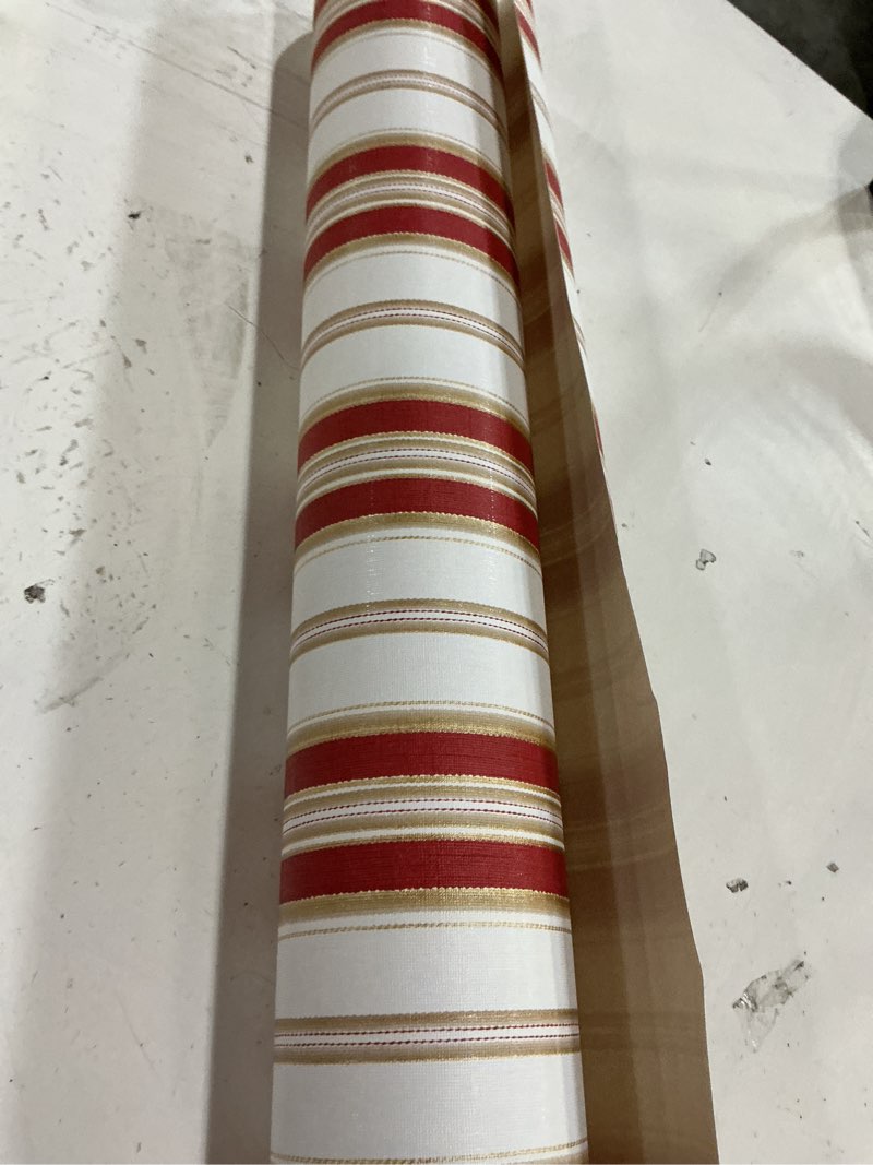Condition photo showing As Is for laribbons vintage kraft christmas wrapping paper, classic red candy cane stripe design, rustic gift wrap paper with gridline for christmas, holiday, 17 inch x 33 feet