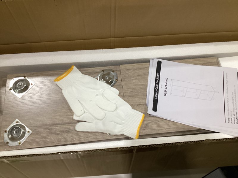 Condition photo showing Good Condition for Lkeiyay Wooden 3 Cube Open Bookcase,3 Tier Mid-Century Bookshelf with Legs, Modern Storage Display Cabinet Organizer Bookshelves for Bedroom,Living Room,Office (Grey) Grey 3 cube