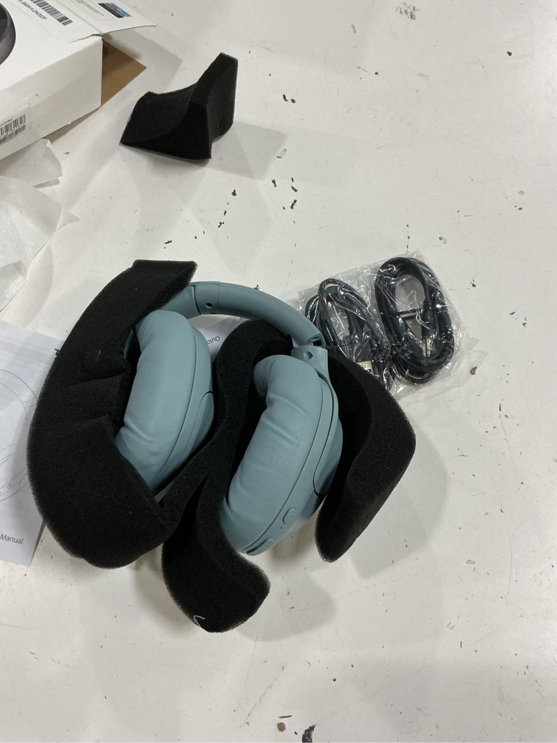 Condition photo showing Good Condition for tozo ht3 hybrid noise cancelling headphones, 90h battery life wireless over ear bluetooth 6.0 foldable headset, ai voice assistant with 5 mics, connect 2 devices and hi-res sound, 32 eq audio presets titanium blue headphones only