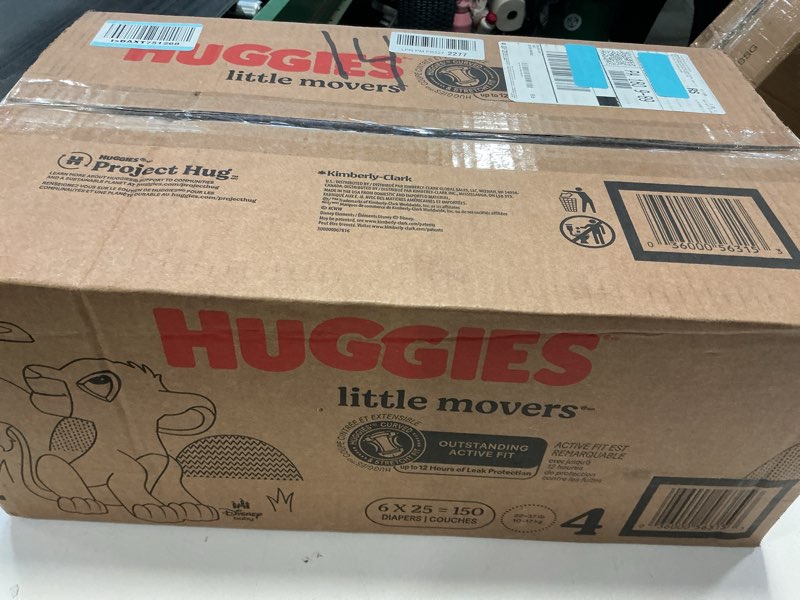 Condition photo showing New/Like New for Huggies Size 4 Diapers, Little Movers Baby Diapers, Size 4 (22-37 lbs), 150 Count (6 Packs of 25), Packaging May Vary Size 4 150