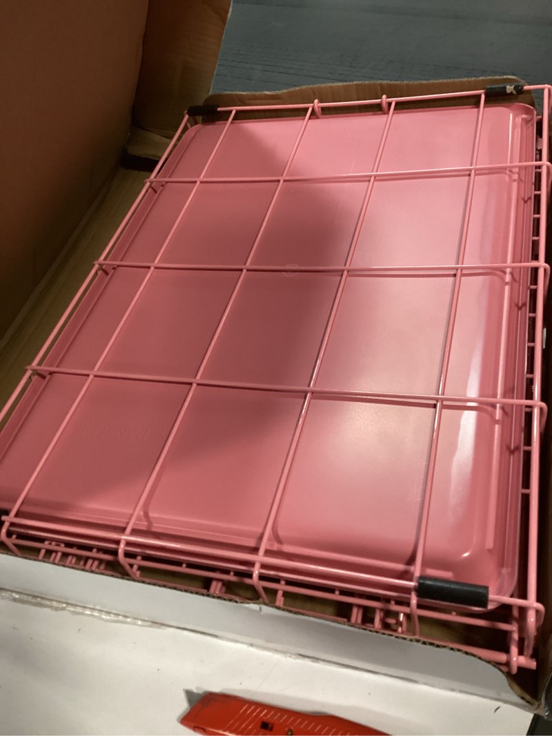 Condition photo showing Good Condition for MidWest Homes for Pets Single Door iCrate 24" Pink Folding Metal Dog Crate w/ Divider Panel, Floor Protecting "Roller" Feet & Leak Proof Plastic Tray; 24L x 18W x 19H Inches, Small Dog Breed