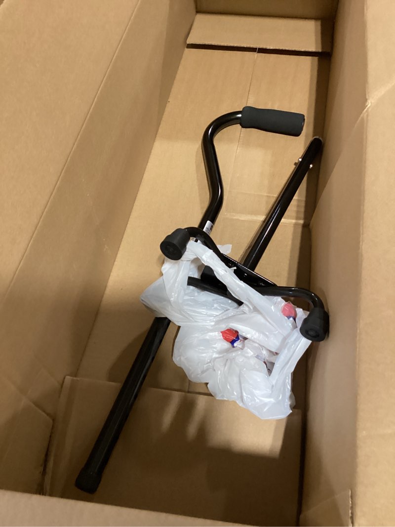 Condition photo showing As Is for medline aluminum quad cane with small base for balance, knee injuries, leg surgery recovery & mobility, portable, lightweight walking aid for seniors & adults
