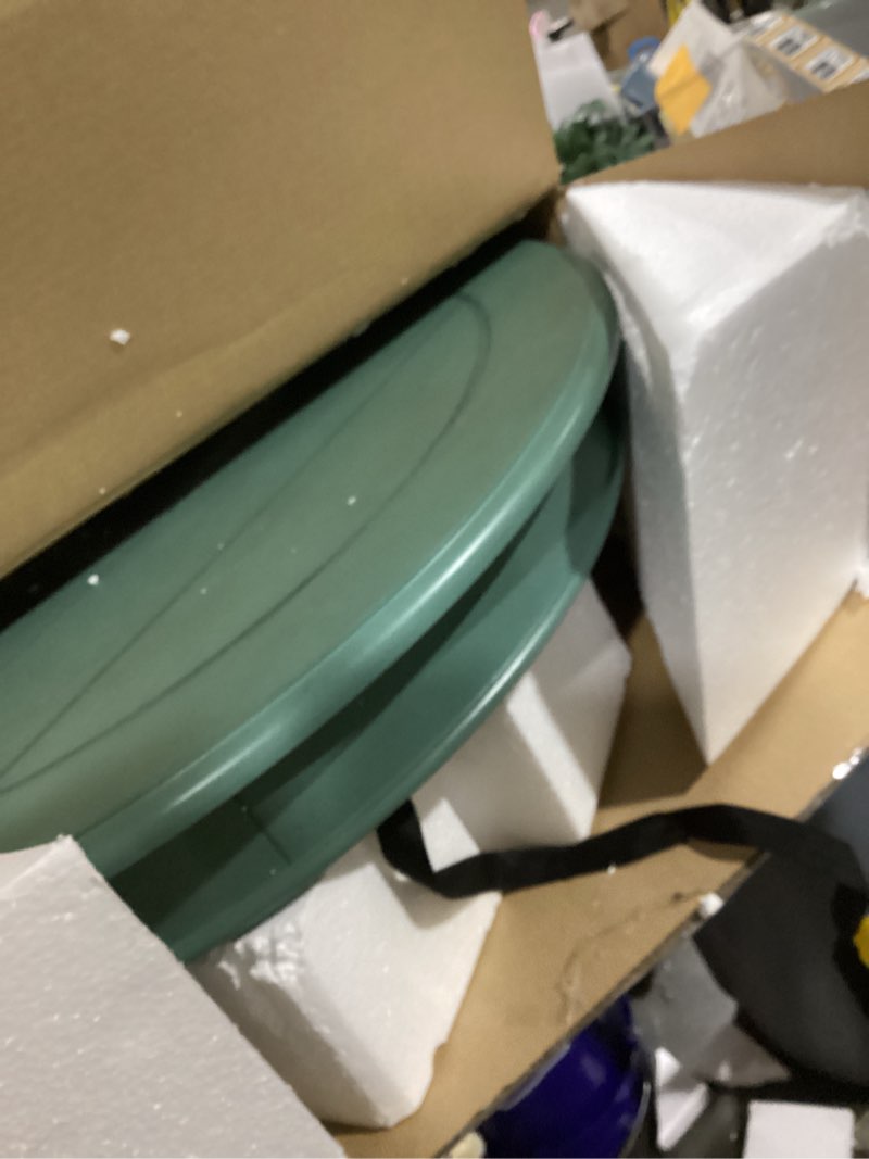 Condition photo showing As Is for roundhill furniture rene round wood pedestal side table, teal, 26d x 26w x 26.5h in