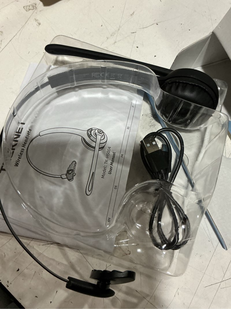 Condition photo showing Good Condition for tecknet bluetooth headset, wireless headset with noise canceling microphone for trucker, on-ear bluetooth headphone with mute mic for work black & white