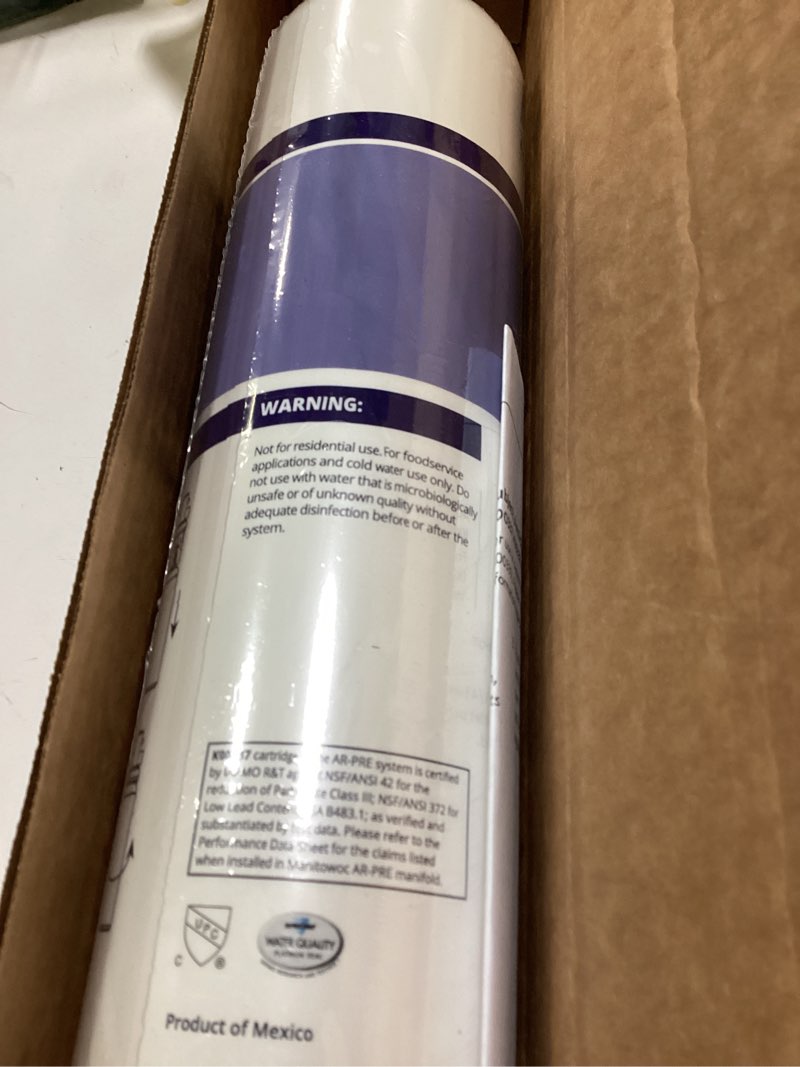 Condition photo showing New/Like New for Manitowoc K00337 Arctic Pure Pre-Filter Replacement Cartridge, 5 Micron Rating, Compatible with Arctic Pure Systems, 1.5 GPM Flow Rate, Operating Pressure 25-125 PSI, Efficient Water Filtration