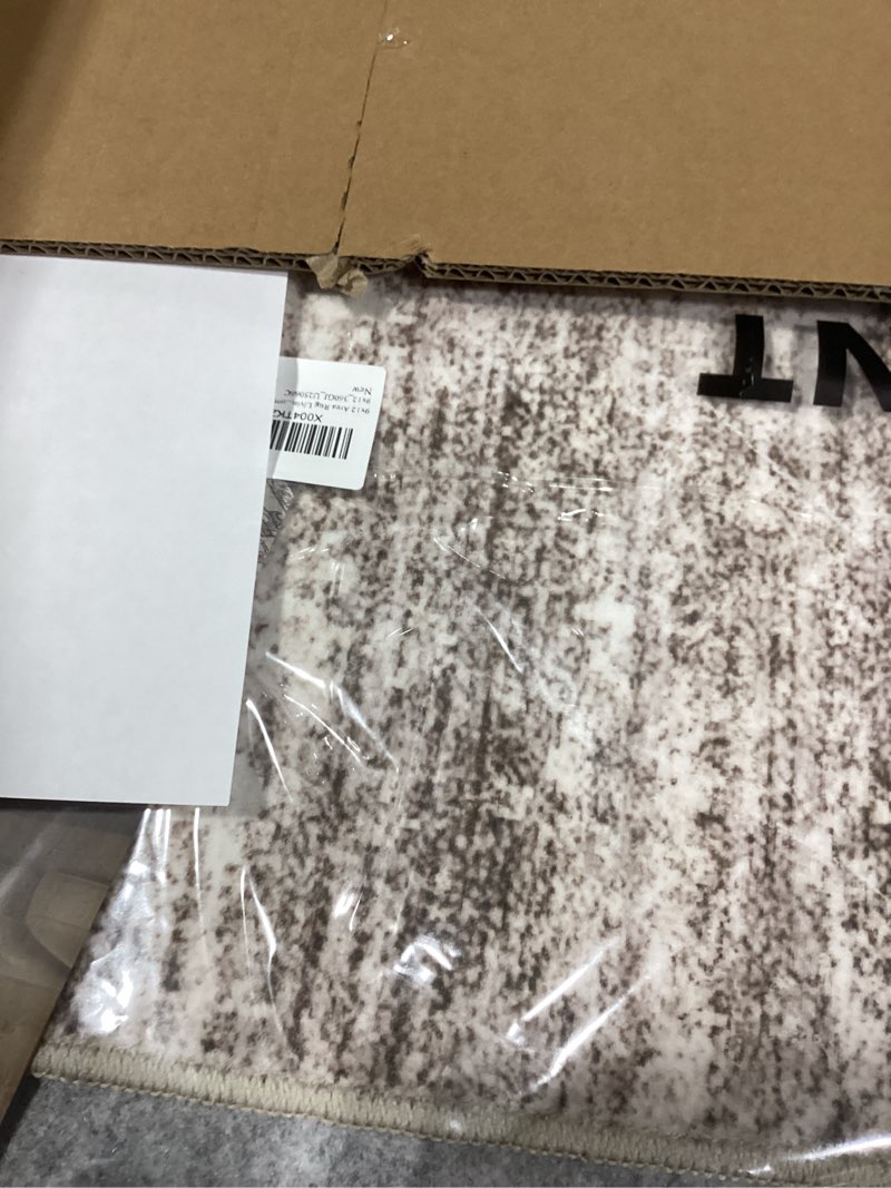 Condition photo showing As Is for 9x12 area rug living room: washable large neutral brown rugs abstract soft modern stain resistant indoor floor non-slip carpet for bedroom nursery kids office playroom dining room under table home abstract brown 9' x 12' (rectangular)