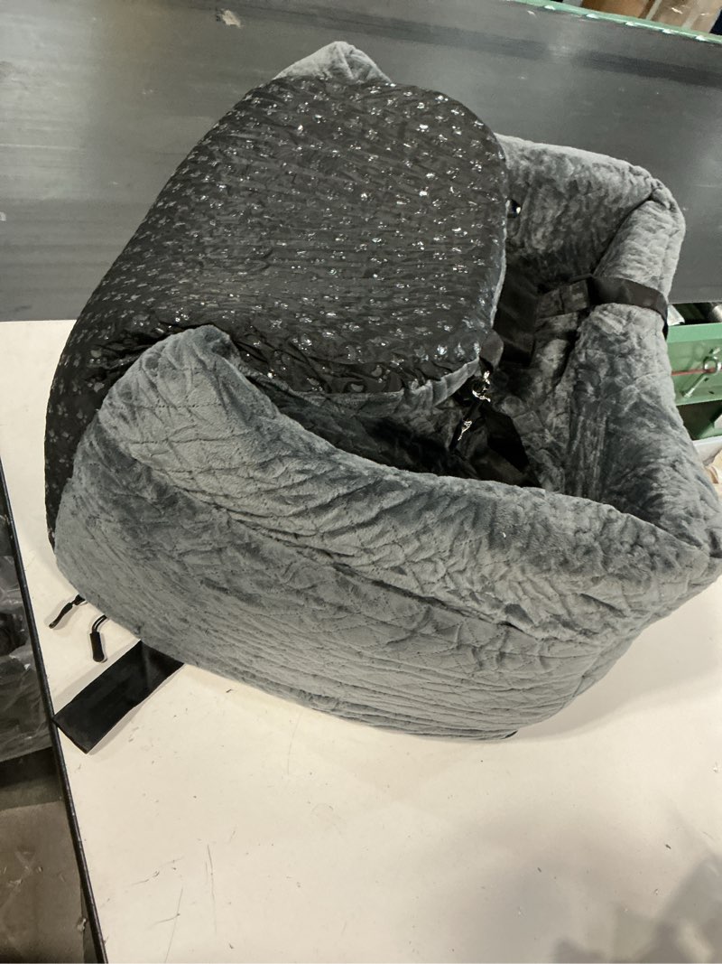 Condition photo showing As Is for Dog Booster Car Seat for Dogs under 35lbs,Elevated Pets Seat with Safety Strap,Ultra Soft Fabric and Memory Foam Car Dog Bed,Safety,Comfy,Non-Slip&Washable Carseat Cushion for Travel,Cars,SUV.(H-Grey)