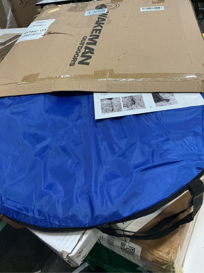Condition photo showing Good Condition for wakeman pop up changing tent, 3.3 x 3.3 x 6.2ft, camping shower tent for portable toilet stall or dressing room with carry bag for camping, beach, or tailgate, polyester blue