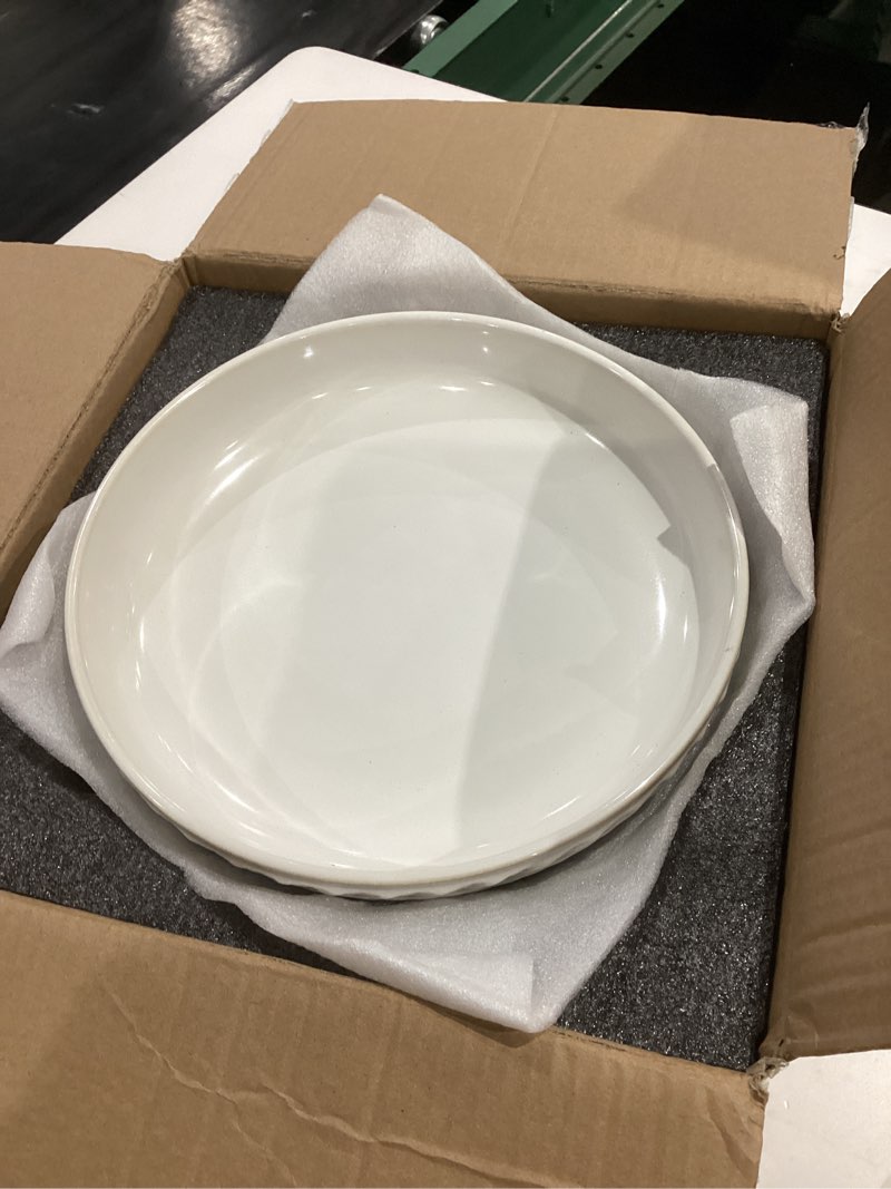Condition photo showing Good Condition for artena pasta bowls, 50oz large salad serving bowls, 9.75'' plates bowls set of 4, big white ceramic soup bowls for kitchen, embossment shallow dinner bowl, microwave dishwasher safe, willow leaf