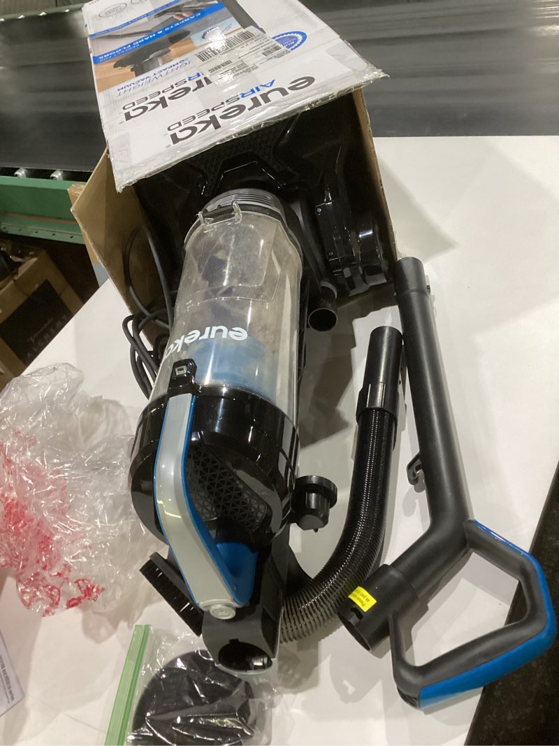 Condition photo showing As Is for eureka airspeed ultra-lightweight compact bagless upright vacuum cleaner, replacement filter, blue, used, not tested