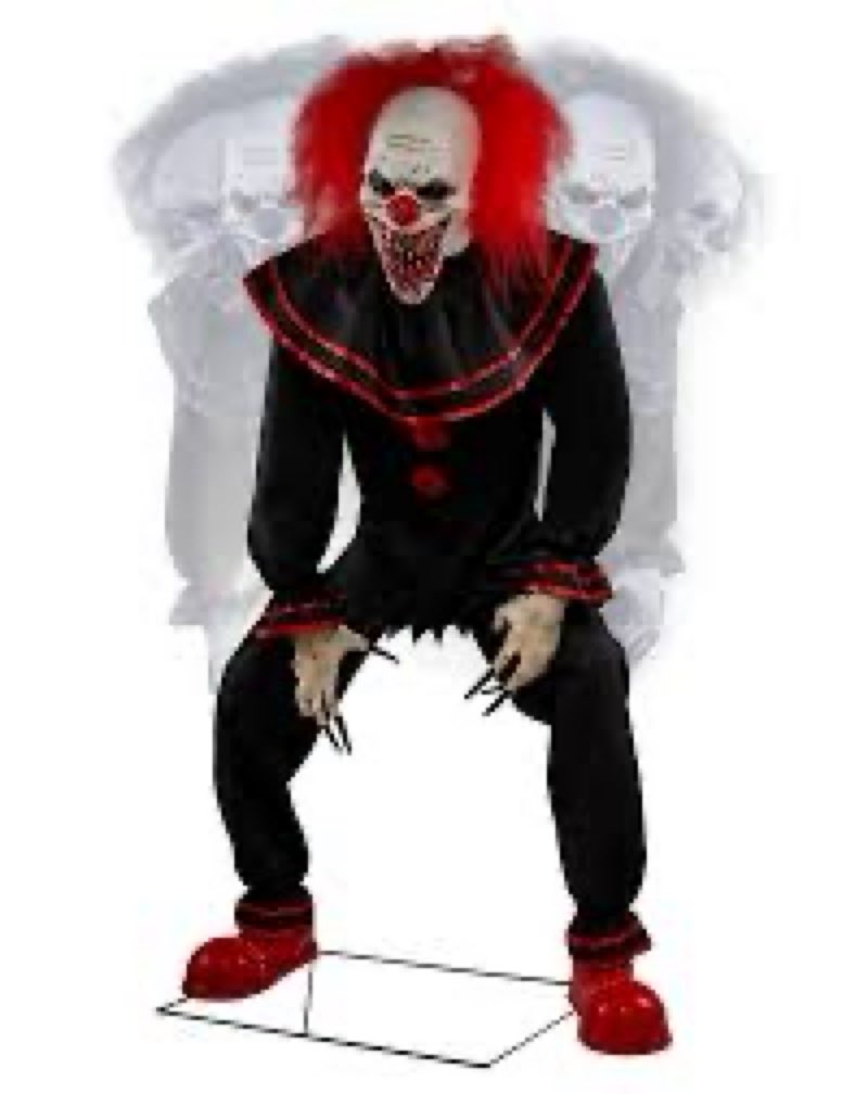 Haunted Hill Farm 5 ft Animatronic Hell Raiser Clown, Indoor/Covered Outdoor Halloween Decoration, HHCLOWN-20FSA