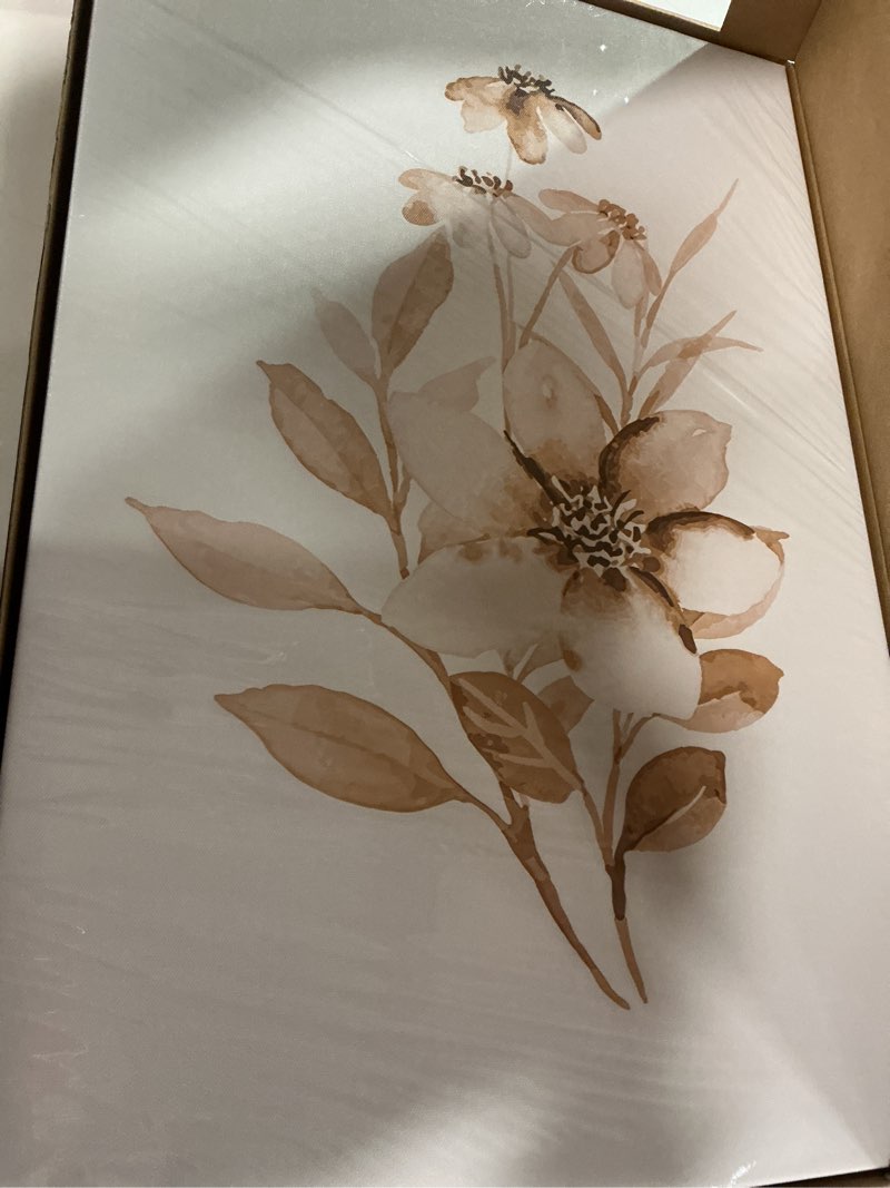 Condition photo showing New/Like New for 3 Pcs Framed Botanical Floral Canvas Wall Art Minimalist Neutral Flower Poster Print Home Decor Painting for Living Room Bedroom Office Gallery 16x24 Inch monochrome flowers and plants 16x24 inch