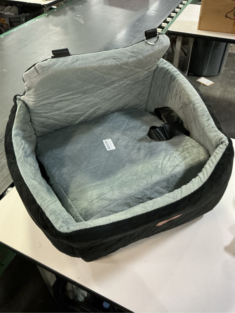 Condition photo showing As Is for Dog Car Seats for Small/Medium Dogs, FurFrolic Memory Foam Dog Booster Seat for Small Dogs up to 35 lbs, Travel Pet Car Seat with Washable Detachable Cover, Storage Pockets, 2 Safety Belts, Black Gray