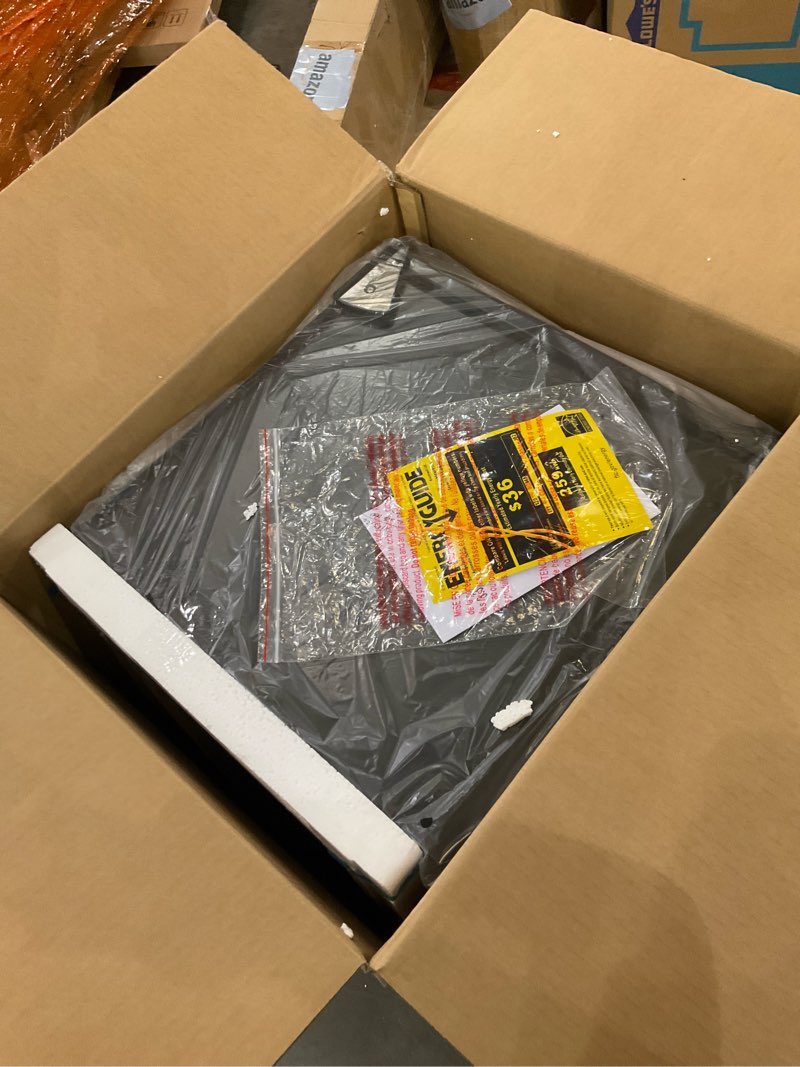 Condition photo showing As Is for roomwell E-Star 3.3 Cu Ft Mini Fridge without Freezer - AUTO DEFROST, Reversible Single Door, Glass Shelf Refrigerator - A Space-Saving Marvel for Your Bedroom, Dorm, and Office Size- 3.3 cu.ft