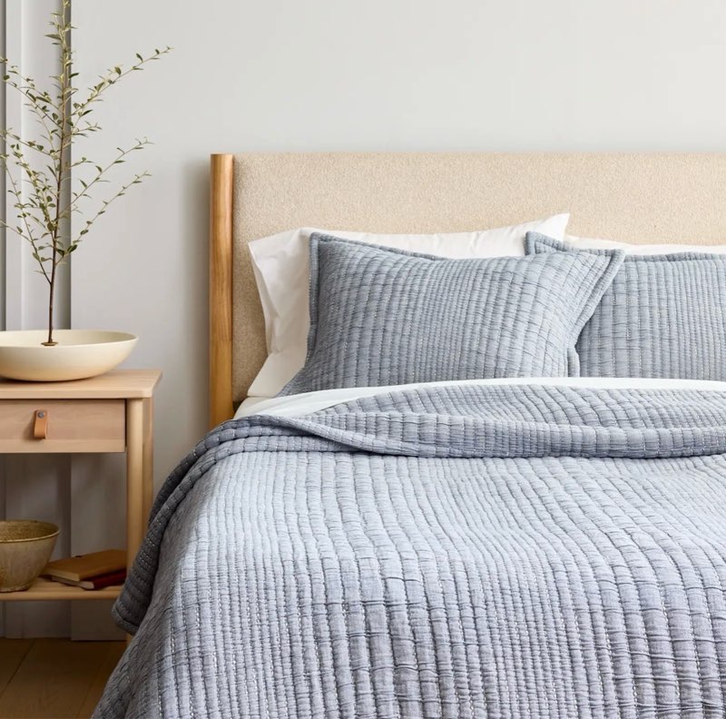 Organic Cotton Channel Stitch Coverlet, Full/Queen, Blue