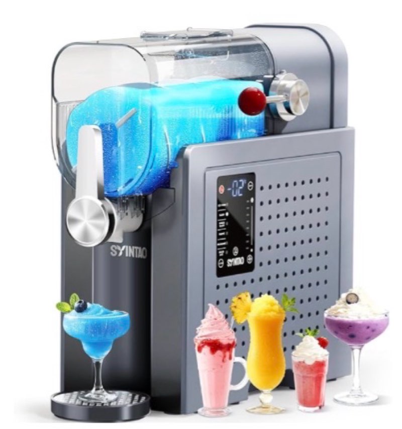 syintao 2-in-1 slushie & soft serve ice cream maker, no-ice-needed frozen drink family machine with led display, 6 preset modes, auto-clean & delay timer - gift for