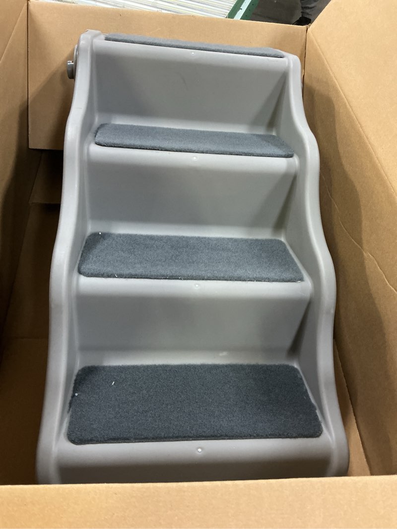 Condition photo showing As Is for Amazon Basics Foldable Non-Slip Pet Stairs, Steps for Dogs and Cats, 14.6'' W x 22.75'' D x 19.5'' H, Grey 14.6'' W x 22.75'' D x 19.5'' H Grey
