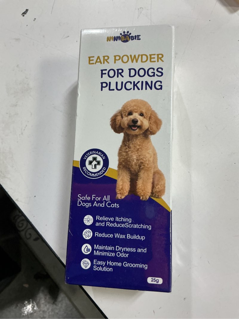 Condition photo showing New/Like New for (Exp 12/15/2027) Dog Ear Hair Removal Kit - Ear Powder,Blunt Tip Grooming Scissors&Tweezers Set - Safe Hair Plucking Tool for Dogs,Ear Cleaner for Itching,Infection Treatment for Poodles, Doodles Ear Cleaning Kit