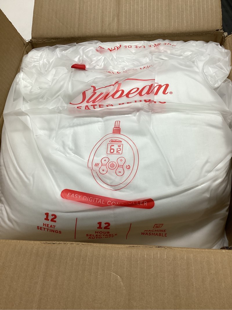 Condition photo showing Good Condition for Sunbeam Premium Quilted Electric Heated Mattress Pad, 54" x 75", 12 Heat Settings, 12-Hour Selectable Auto Shut-Off, Warmth for Restful Sleep, Machine Washable, White White Quilted Square Full