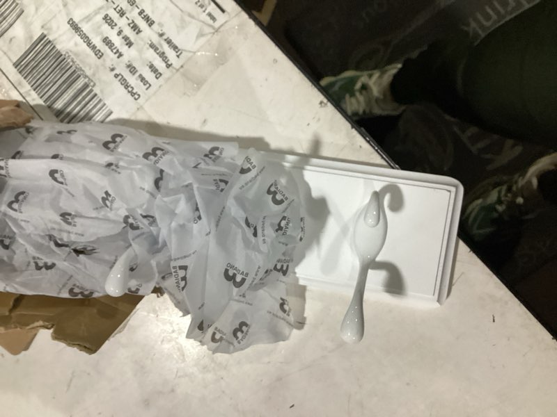 Condition photo showing New/Like New for Amazon Basics Rectangular Farmhouse Wall-Mounted Coat Rack for Entryway and Bedroom, Storage Organizer, 5 Hooks, White White 5 Hook Single