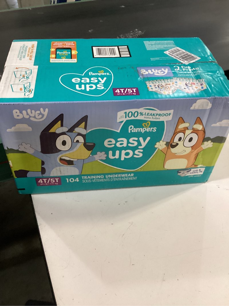 Condition photo showing New/Like New for pampers training pants - easy ups boys & girls bluey - size 4t-5t, 104 count, children's potty underwear (packaging may vary) 4t-5t 104