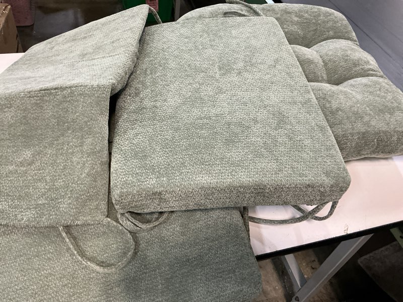 Condition photo showing Good Condition for 5 pcs glider rocker replacement cushions with storage side pocket, luxuriy chenille fabric foam & microfiber filling, thickened & supportive rocking chair cushion set, light green