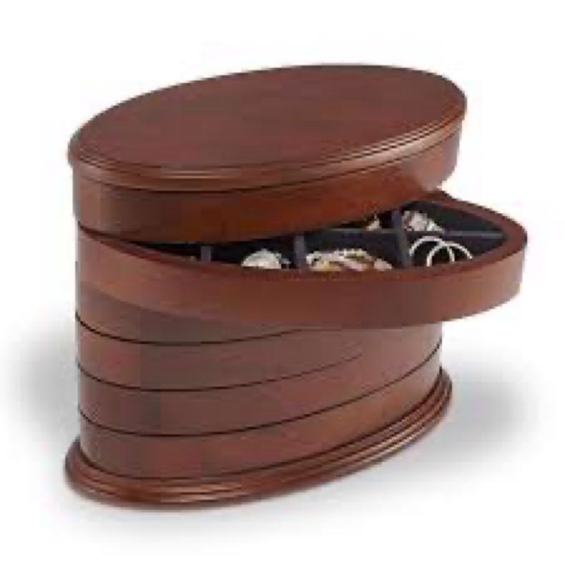 KB Designs - Dark Cherry Swivel Wood Jewelry Box Tower, 6 Drawers Organizer