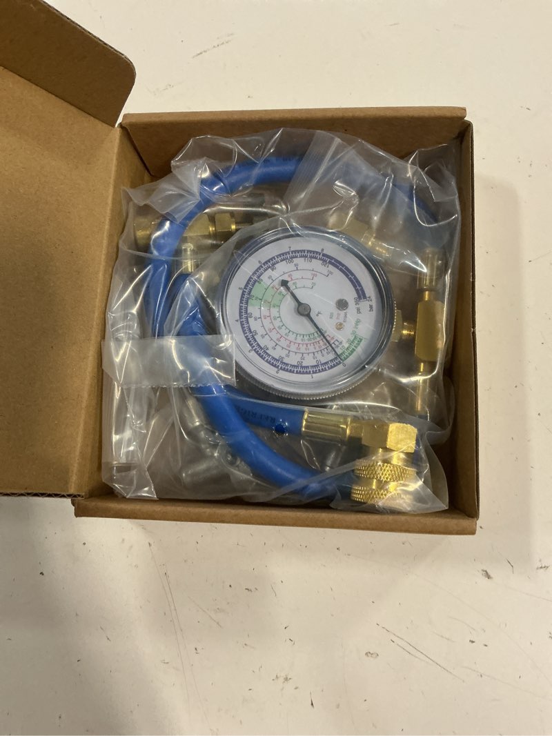Condition photo showing Good Condition for refrigerator freon recharge hose with gauge kit-a/c r134a r12 r22,universal retrofit valve,with bpv31 bullet piercing tap valve,r134a self-sealing adapter for home/car a/c refrigerant system (5)