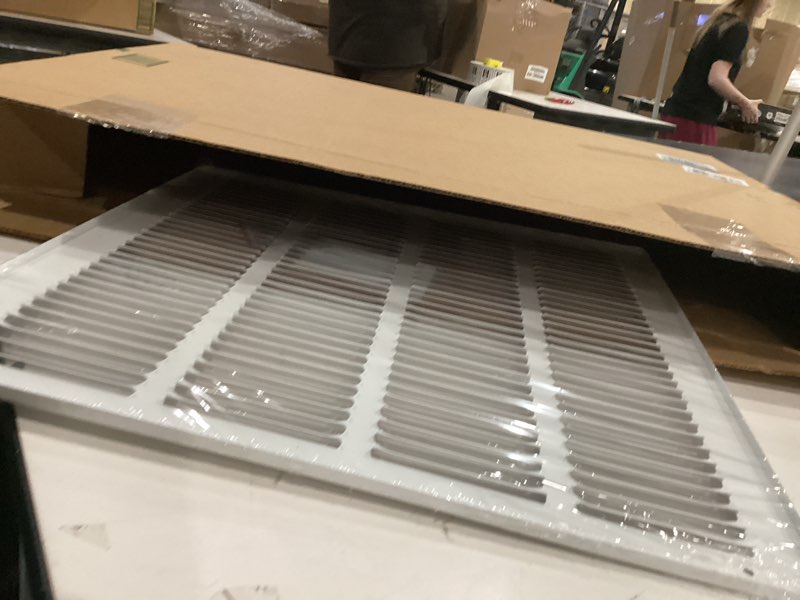 Condition photo showing New/Like New for ez-flo 16 x 16 inch (duct opening) return air vent cover for wall or ceiling, solid steel return air grille, hvac vent cover, white, 61641 16 in. x 16 in. grille