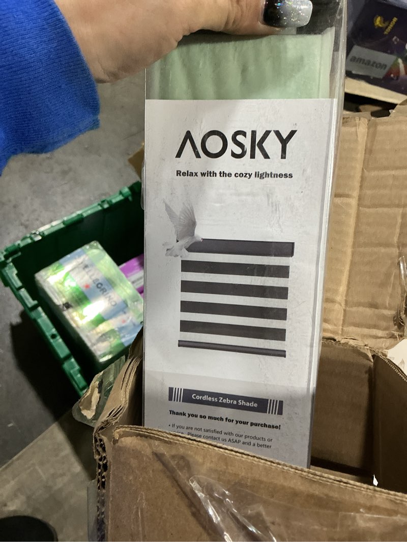 Condition photo showing Good Condition for aosky cordless zebra blinds for windows pull down roller window shades dual layer light filtering privacy for day and night, free-stop door shades for home easy to install (61" w x 72" h, white) 61"w x 72"h white