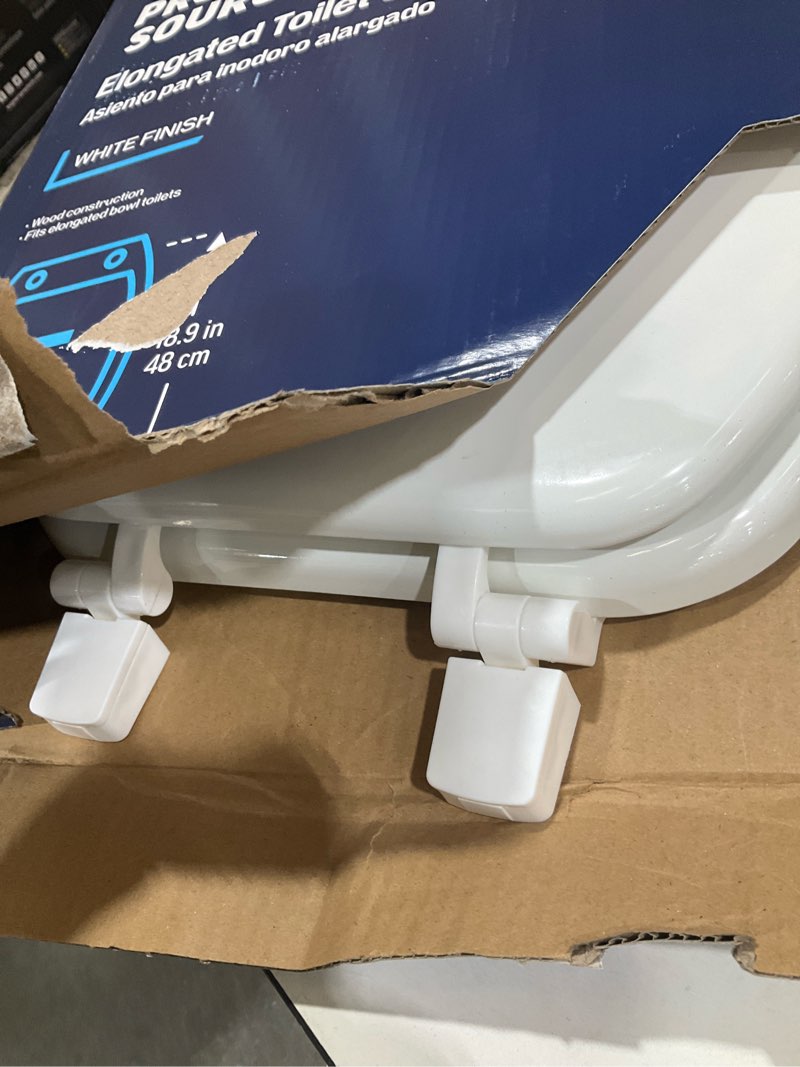 Condition photo showing As Is for project source wood white elongated toilet seat