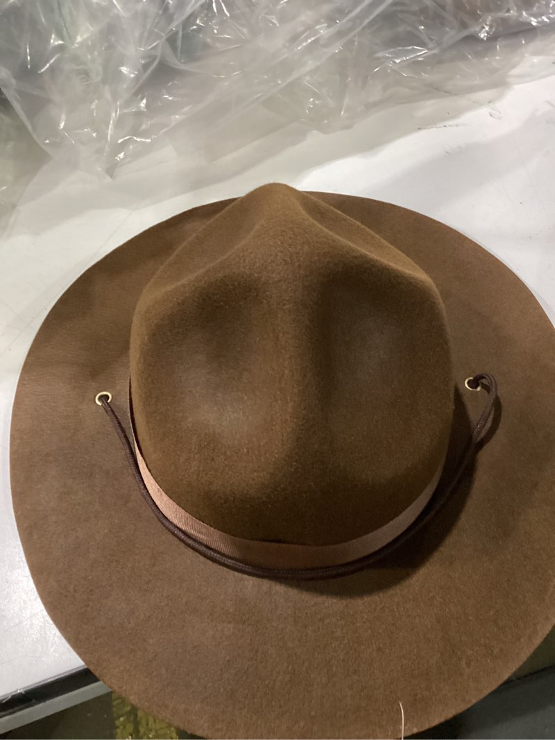 Condition photo showing Good Condition for kangaroo park ranger brown hat - campaign smokey bear fedora adventure hat for men - halloween cosplay theme party dress up apparel