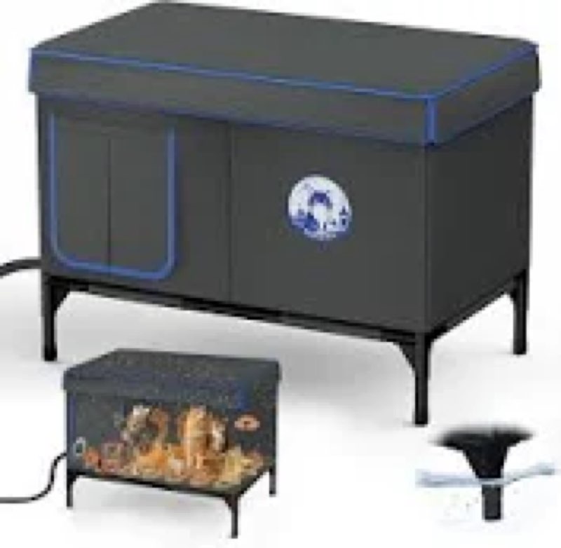 Ex-Large Heated Cat House for Outside in Winter, 100% Waterproof, Escape Door, 6" Elevated, Weatherp