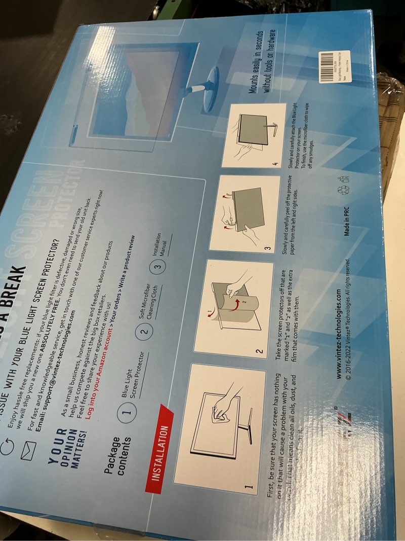 Condition photo showing Good Condition for vintez blue light screen protector for 27 inch computer monitor and laptop – anti-uv blue light blocking film for desktop pc, eye protection filter, 24" x 14", 1 pack [1 pack] acrylic 27'' diagonal (16:9) blue screen for monitor