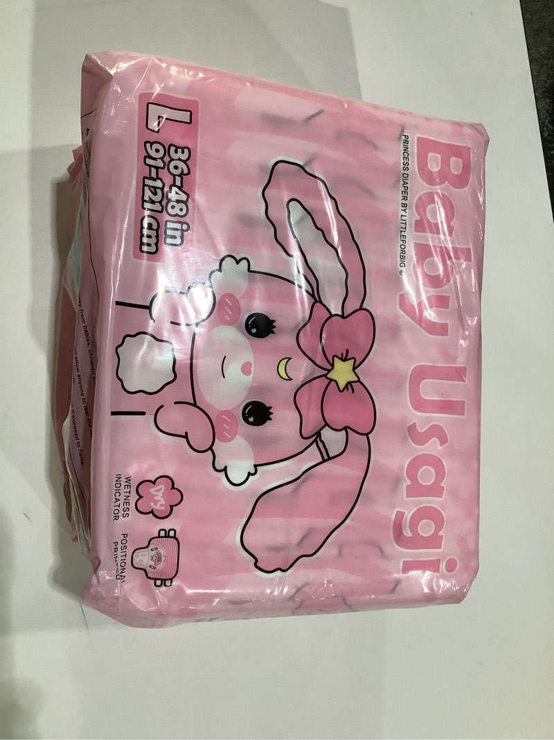 Condition photo showing New/Like New for Littleforbig Adult Printed Diaper 10 Pieces - Baby Usagi (Large 36"-48") Baby Usagi Large