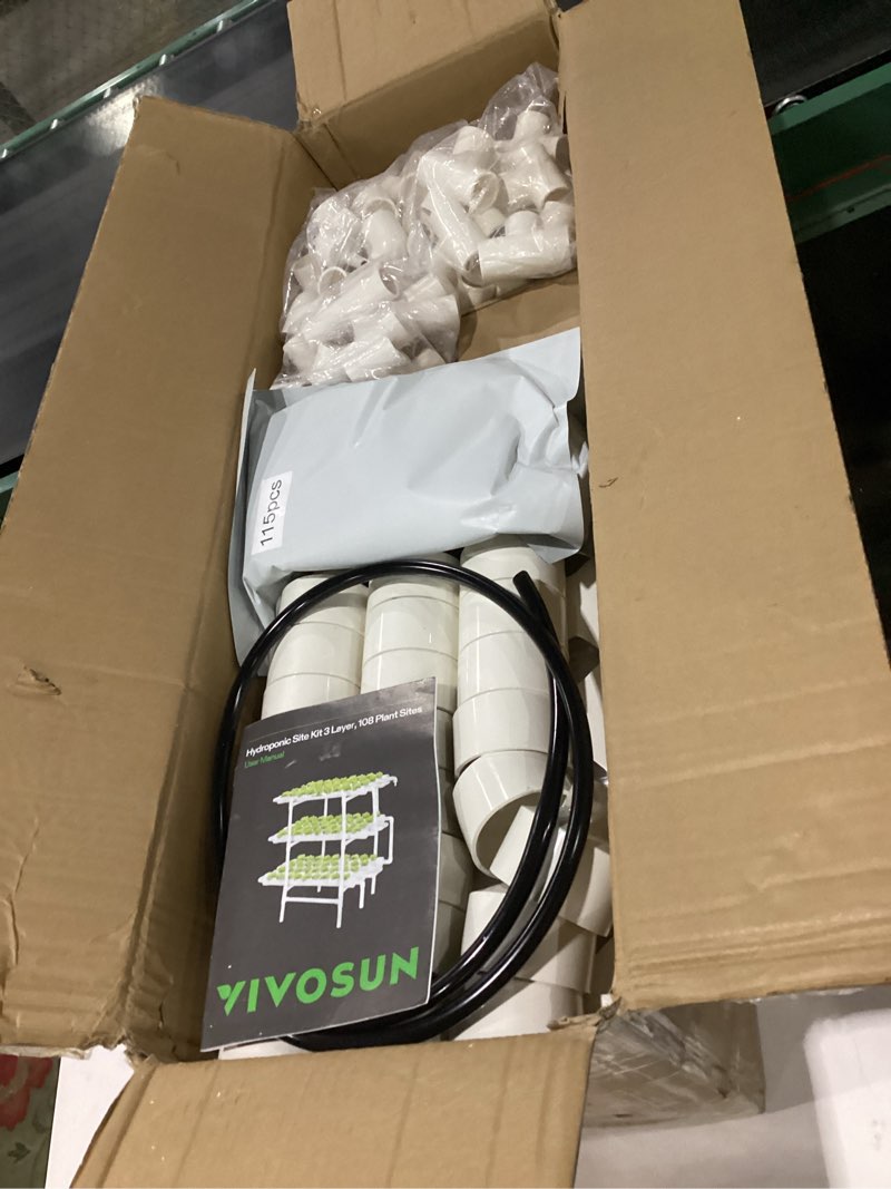 Condition photo showing New/Like New for VIVOSUN Hydroponics Growing System 108 Plant Sites, 3 Layers 12 Food-Grade PVC-U Pipes Gardening System Grow Kit with Water Pump Timer, Nest Basket and Sponge for Leafy Vegetables