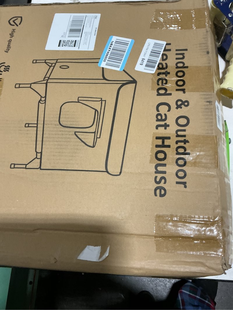 Condition photo showing Good Condition for Large Heated Outdoor Cat House for Outside Winter, Insulated Weatherproof Cat Shelter with Slanted Roof, Escape Door & Heating Pad, Elevated Kitty Bed Feral Cat House for Outdoor Cats Stray Barn Cat Fabric-coffeeL
