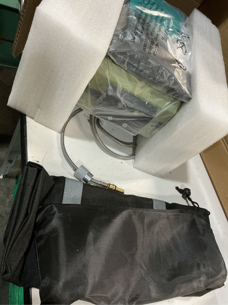 Condition photo showing Good Condition for odsd 2 burner camping stove with windshield, 20000 btu propane camp stove, portable folding gas stove, camping essentials gear includes frying pan, coffee stand & carry bag, green