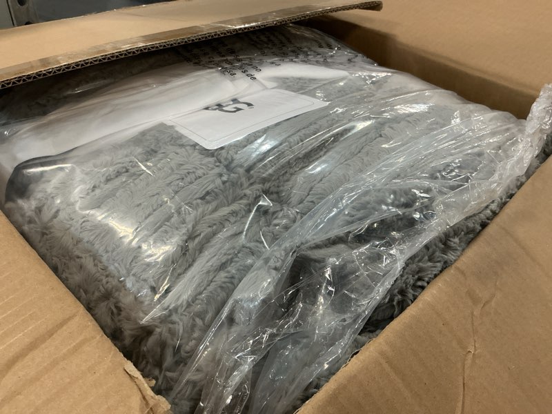 Condition photo showing As Is for UGG Kenzie Comforter Set with 2 Pillow Shams Plush Faux Fur Bedding Soft Warm Down Alternative Comforter Washable Hypoallergenic Fluffy Blanket Set for Bedroom, King/California King Size, Seal Grey Grey King