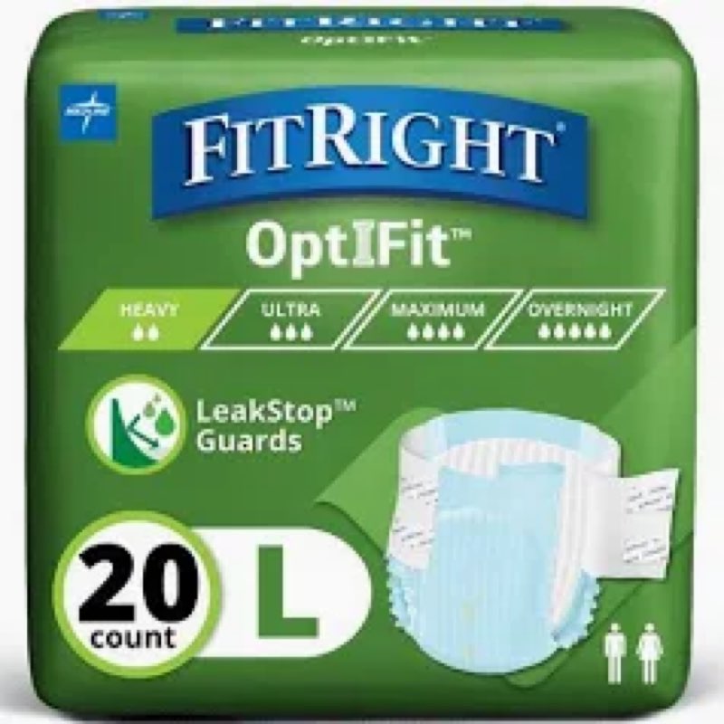 FitRight OptiFit Extra+ Briefs  with Leak Stop Guards  Adult Disposable Briefs with Tabs  Large  48 -58   20 Count