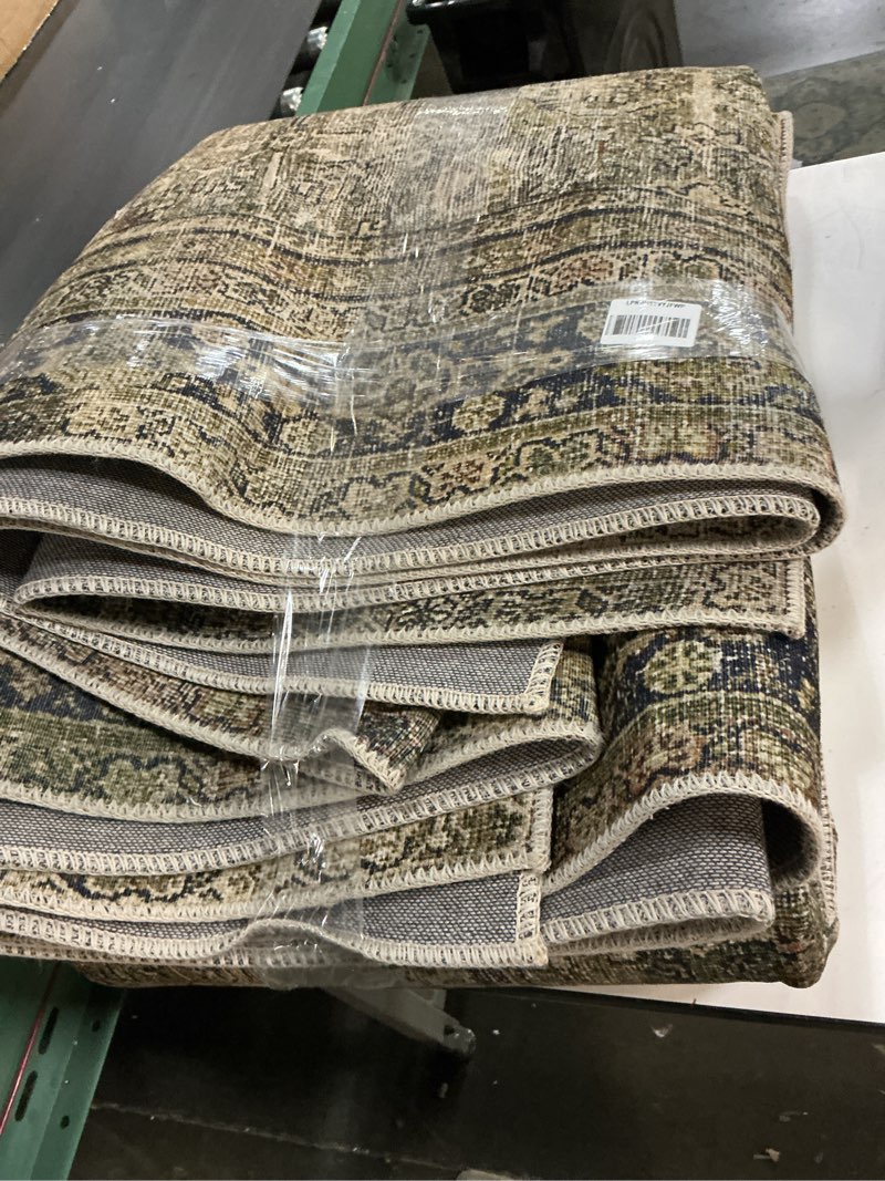 Condition photo showing As Is for Loloi Layla Collection LAY-03 Olive/Charcoal 9'-0" x 12'-0" .13" Thick Area Rug, Soft, Durable, Vintage Inspired, Distressed, Low Pile, Non-Shedding, Easy Clean, Printed, Living Room Rug 9' x 12' (Rectangular) Olive / Charcoal