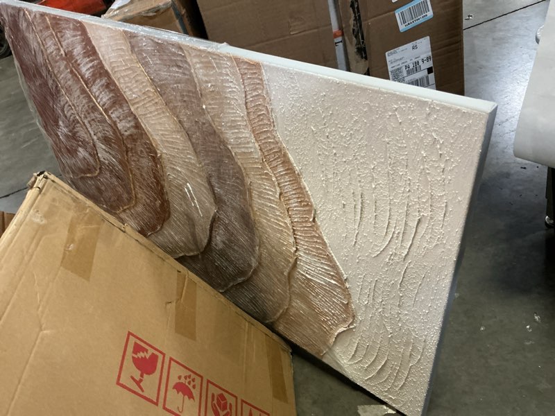 Condition photo showing Good Condition for hue7art large earth tone abstract wall art organic texture canvas painting in cream taupe and brown modern minimalist artwork for living room bedroom home decor  47\"l x 24\"w white and reddish brown