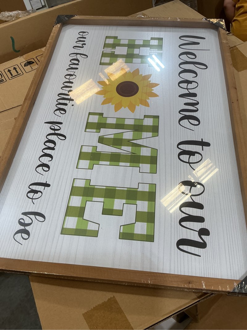 Condition photo showing Good Condition for pechpell summer outdoor welcome sign for porch, 15.7"×11.8" wooden welcome to our home sign, green checkered sunflower front porch wall decor outside garden patio rustic farmhouse decorations for home 15.7"l x 11.8"w