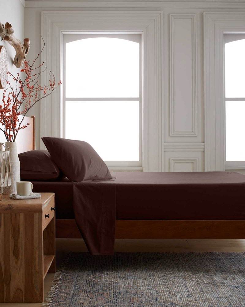 quince organic brushed cotton sheet set of 4, queen, espresso