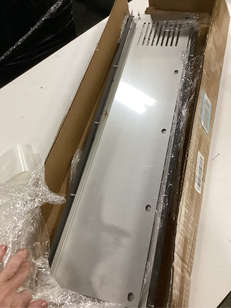 Condition photo showing As Is for 31.5" x 8" x 6.7" range hood chimney extension fit for sndoas gd24 gd17 (assembly required), stainless steel range hood extension duct cover (upper piece) make sure you confirm the chimney size silver